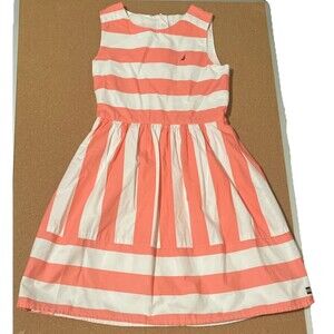 NAUTICA Girl’s 4x White and Salmon Lined Dress,Zipper back sleeveless